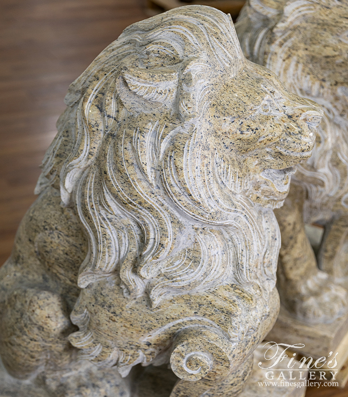 Marble Statues  - A Pair Of Lions In Solid Granite - MS-1276